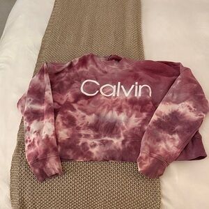 Calvin Klein Performance Tie-Dye Crew Neck Sweater - Pink and White